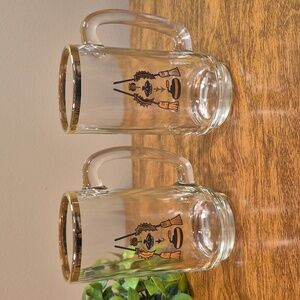 VINTAGE Mid Century Modern Curling Theme Beer Mug Glasses, Set of 2